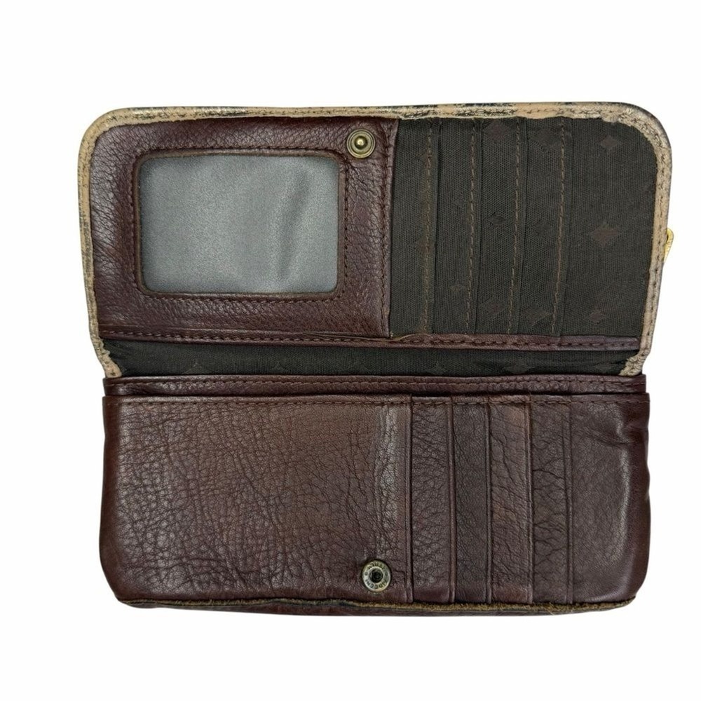 Fossil Metallic Gold Distressed Leather Bifold Wallet Brown Zip Pocket - Picture 3 of 6
